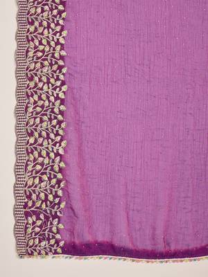 women's purple silk blend chiffon embroidered saree with unstitched blouse piece 5
