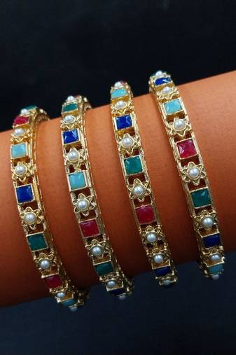 Royal navratna-style pearl bangles