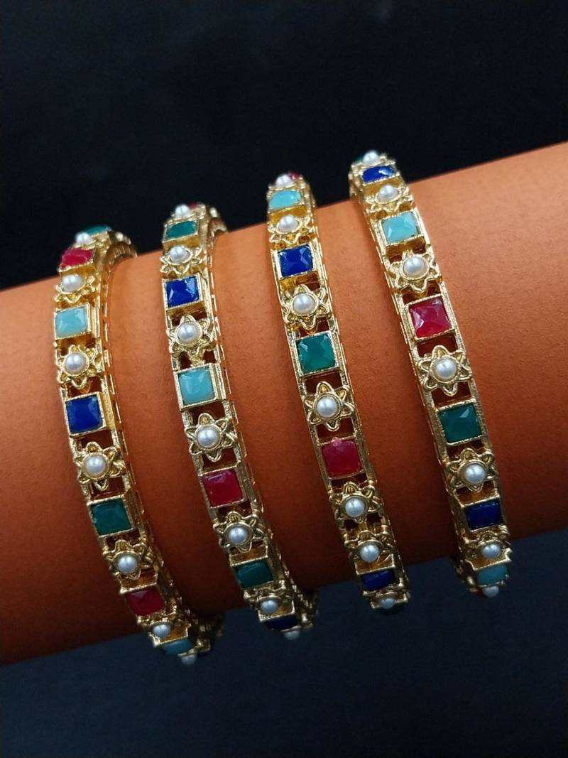 Royal navratna-style pearl bangles