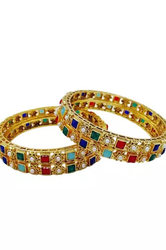Royal navratna-style pearl bangles