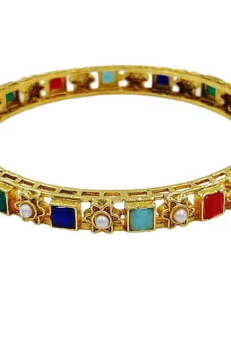 Royal navratna-style pearl bangles