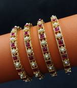 Ruby & pearl slim bangle set