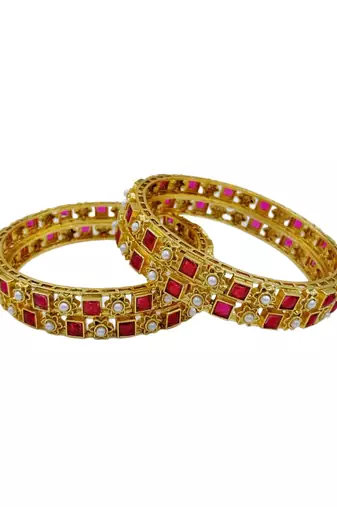 Ruby & pearl slim bangle set