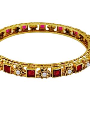 Ruby & pearl slim bangle set 3