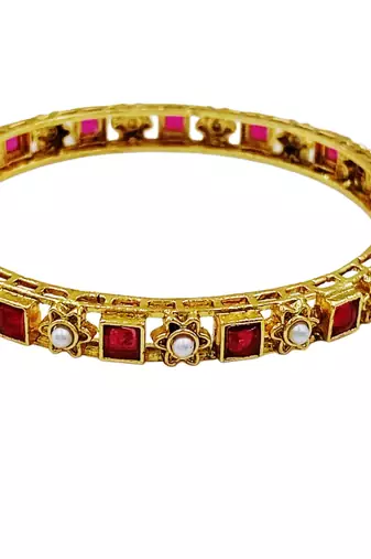Ruby & pearl slim bangle set