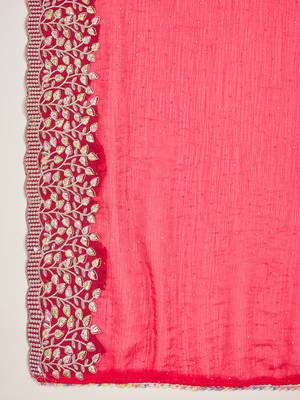 women's rani silk blend chiffon embroidered saree with unstitched blouse piece 5