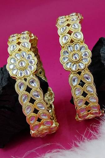 Floral kundan polki kada pair