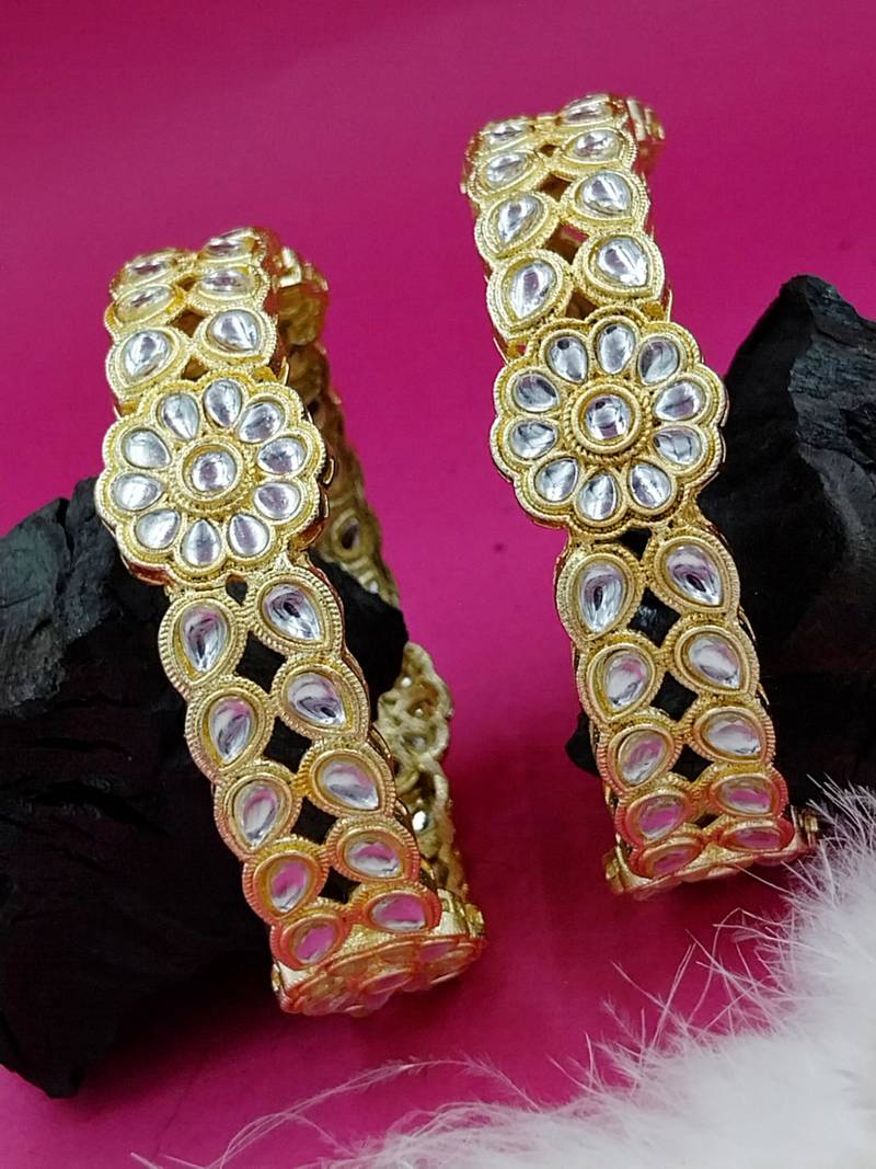 Floral kundan polki kada pair