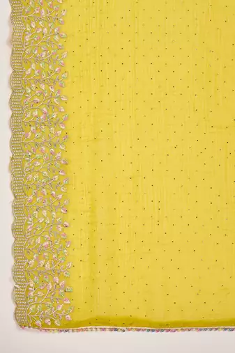 women's neon silk blend chiffon embroidered saree with unstitched blouse piece