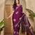 Women's wine silk chiffon embroidered saree with unstitched blouse piece
