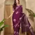 Women's wine silk blend chiffon embroidered saree with unstitched blouse piece