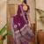 Women's wine silk chiffon embroidered saree with unstitched blouse piece