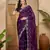 women's purple silk blend chiffon embroidered saree with unstitched blouse piece
