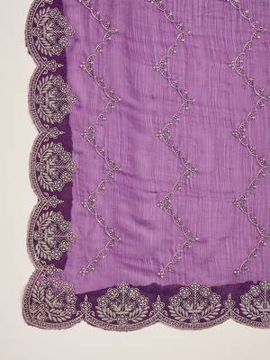 women's purple silk blend chiffon embroidered saree with unstitched blouse piece 5