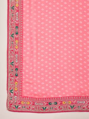 Women's gajari georgette bandhni saree with unstitched blouse piece 5