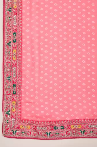 Women's gajari georgette bandhni saree with unstitched blouse piece