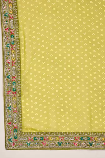 Women's green georgette bandhni saree with unstitched blouse piece