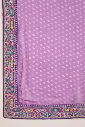 Women's purple georgette bandhni saree with unstitched blouse piece