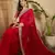 Women's red georgette bandhni saree with unstitched blouse piece