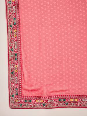 Women's red georgette bandhni saree with unstitched blouse piece 5