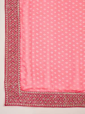 Women's gajari georgette bandhni saree with unstitched blouse piece 5