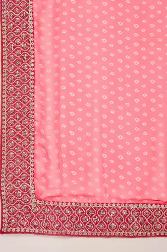 Women's gajari georgette bandhni saree with unstitched blouse piece