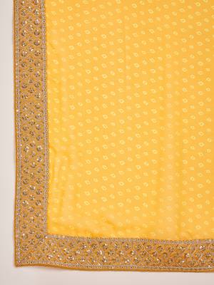 Women's gold georgette bandhni saree with unstitched blouse piece 5