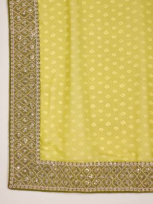 Women's green georgette bandhni saree with unstitched blouse piece 5