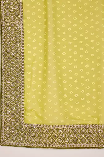 Women's green georgette bandhni saree with unstitched blouse piece