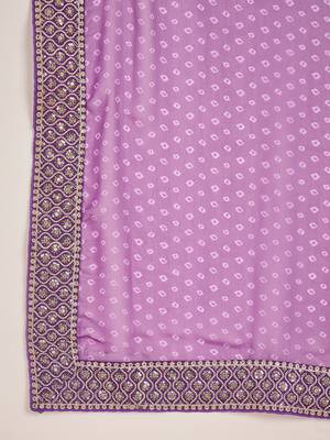 Women's purple georgette bandhni saree with unstitched blouse piece 5
