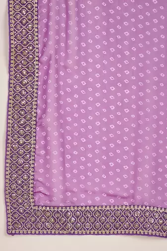 Women's purple georgette bandhni saree with unstitched blouse piece