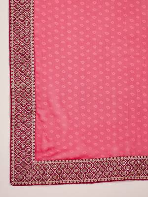 Women's rani georgette bandhni saree with unstitched blouse piece 5