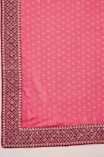Women's rani georgette bandhni saree with unstitched blouse piece