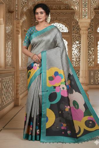 Multicolor premium printed saree with blouse