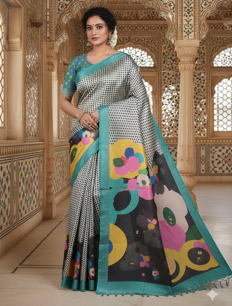 Multicolor premium printed saree with blouse