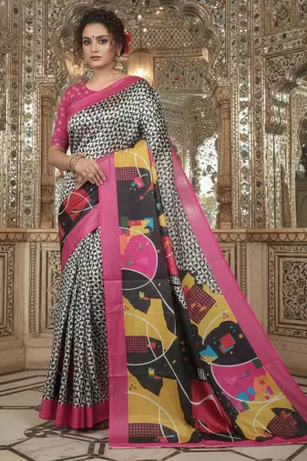Multicolor premium printed saree with blouse