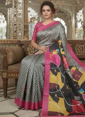 Multicolor premium printed saree with blouse 3