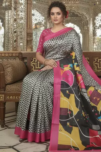 Multicolor premium printed saree with blouse
