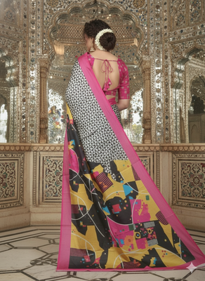 Multicolor premium printed saree with blouse 4