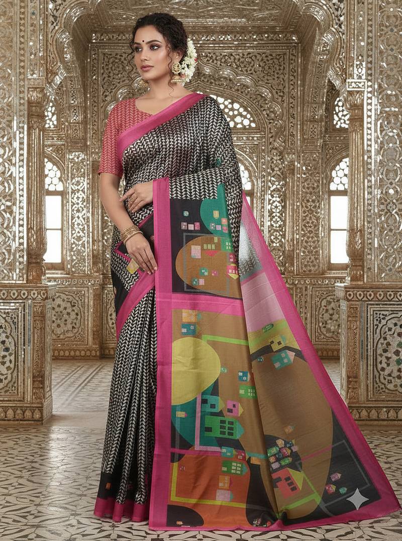 Multicolor premium printed saree with blouse
