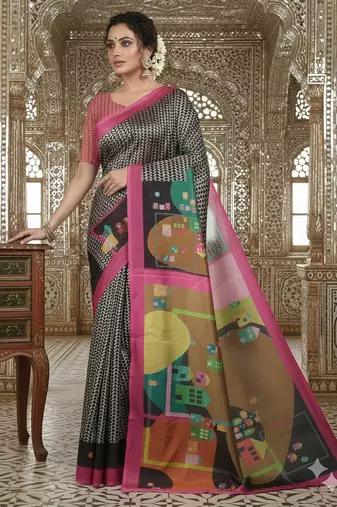 Multicolor premium printed saree with blouse
