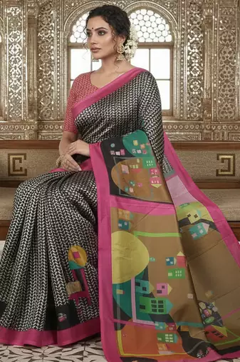 Multicolor premium printed saree with blouse