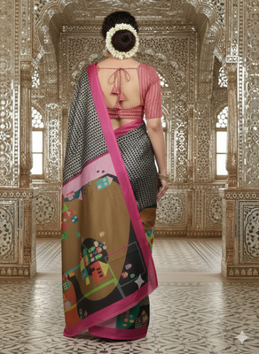 Multicolor premium printed saree with blouse 4