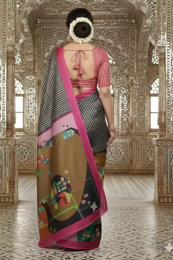 Multicolor premium printed saree with blouse
