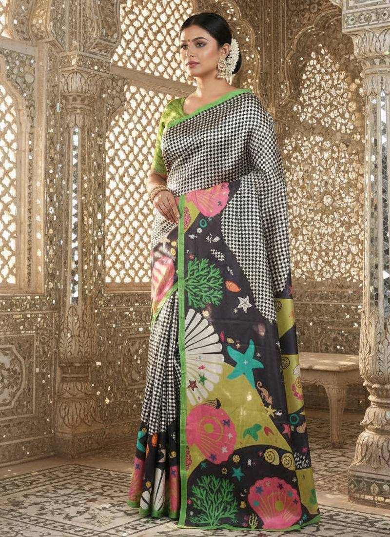 Multicolor premium printed saree with blouse