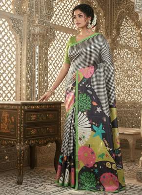 Multicolor premium printed saree with blouse 2