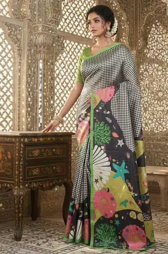 Multicolor premium printed saree with blouse
