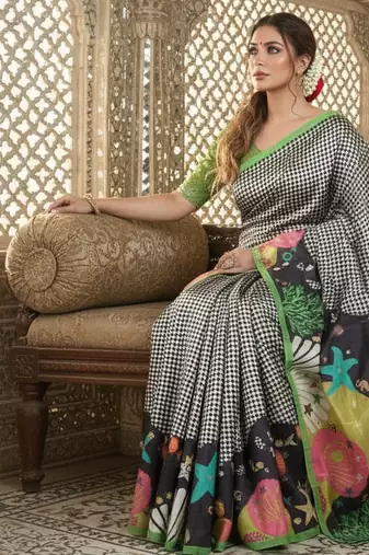 Multicolor premium printed saree with blouse