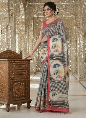 Multicolor premium printed saree with blouse 2