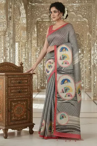 Multicolor premium printed saree with blouse